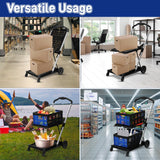 Collapsible Shopping Cart with 2 Bins Grocery Cart on Wheels Multi Use Two Tier Folding Cart
