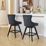 MOOLSUN A Set of 6 Blue Velvet bar stools - Classic Fixed Height Design, rotatable Button Group Seats, Perfect for Standard Kitchen Islands and Home Bars,Black(Wood Leg)