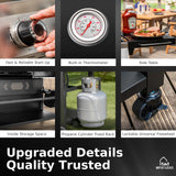 MFSTUDIO 5 Burner Gas Grill Griddle Combo with Porcelain-Enameled Cast Iron Grates,Cutting Board and Double Lids, Duel-Function Propane BBQ Grills