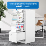 BYNSOE 3 Drawer File Cabinet with Lock Metal Vertical File Storage Cabinet Office Home Steel Vertical File Cabinet for A4 Legal/Letter Size Narrow File Cabinet Locked,Assembly Required