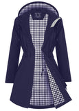 ATLASLAVA Rain Jacket Women Waterproof Raincoat Long Hooded Lightweight Windbreaker Outdoor Trench Coat Navy Blue L