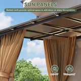 Aoxun 20'x10' Lean to Gazebo, Pergola with Mosquito Net and Curtains, Brown