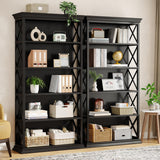 Tribesigns 6-Tier Bookcase Set of 2, 71 Inches Industrial Bookshelves and Bookcases, Floor Standing 5 Shelf Display Storage Shelves Tall Bookcase for Home Office, Living Room, Bed Room, Black