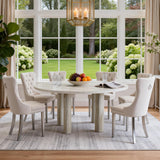 SSLine Faux Stone Round Dining Table Set for 6 w/Velvet Chair,Mars Pattern