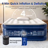 Camping Air Mattress Queen with Built in Pump 18" Thickness 660lbs Heavy Duty Comfortable Blow up Air Mattress with Carry Bag Inflatable Foldable Flocked Top Air Bed for Travel, Home (Blue & Grey)