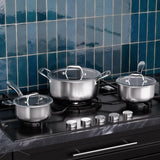 COOKER KING Stainless Steel 6 Pcs Pots Set, 1.5 & 2QT Saucepan and 5-Quart Pots with Lids, Non Stick, Non Toxic, Stay-Cool Handles, Induction, Oven, Dishwasher Safe