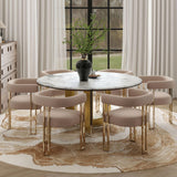 Hyfirm Velvet Dining Chairs Set of 6, Khaki Upholstered Barrel Armchairs with Gold Metal Legs for Kitchen Island