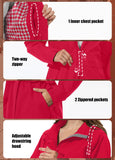 ATLASLAVA Rain Jacket Women Waterproof Raincoat Long Hooded Lightweight Windbreaker Outdoor Trench Coat Red XL