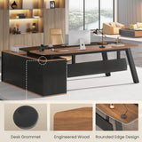 Executive Desk with File Cabinet, Large Office Desk with Drawers and Shelves, L Shaped Computer Desk with Power Outlets