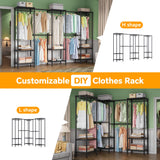 Higeego H11 Large Clothing Rack for Hanging Clothes Heavy Duty Garment Rack, Freestanding Wardrobe Closet Organizer and Storage with Expandable Hanger Rods, Extendable from 7.8 to 10.8 ft, Black