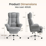 Daluvenix Cross Legged Office Chair with Flip Armrests，Big and Tall Executive Office Chair, 135° Reclining Criss Cross Chair with Footrest & Lumbar Pillow, Sink-in Cloud Cushion, Sherpa Fleece, Gray