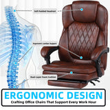 Big and Tall Office Chair with Footrest, Ergonomic Executive Desk Chair, High Back PU Leather Reclining Computer Chair for Home Office