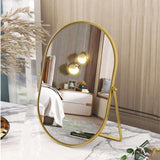 Numjeg Vanity Desk Table Mirror Oval Makeup Mirror 90°Adjustable Rotation Golden Metal Framed Standing Mirrors Room Decor for Living Room,Bedroom,Tabletop,Bathroom