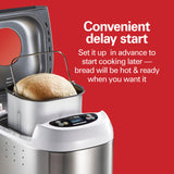 Digital Electric Bread Maker Machine Artisan and Gluten-Free, 2 lbs Capacity, 14 Settings, White and Stainless Steel Hamilton Beach