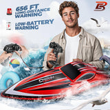 BEZGAR RC Boat, 16 inch Big Brushless Remote Control Boat for Adults and Kids, 55 KPH Large Fast RC Speed Boats with 2000mAh Battery, Ideal Waterproof Toy Boats for Lakes - HJ818PRO Red