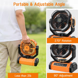 Camping Fan Rechargeable, Large Capacity Battery Powered Fans, 270° Adjustable Rechargeable Fan Portable with LED Light, 4 Speed Cordless Battery Operated Fans with Hanging Hook for Tent Beach Outdoor