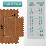 Sorbus 48 Sq. Ft. Wood Grain Floor Tiles Foam Mat EVA Interlocking Mats Tile 3/8-Inch Thick Flooring Wood Puzzle Exercise Mats w/Borders - Home Playroom Basement, Apartment, Trade Show, Baby, Dance