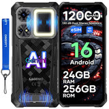 LAGENIO Rhino 1 Pro Android 16 Rugged Smartphone, 12000mAh Battery, 130dB Loudest Dual Stereo Speakers, 24GB+256GB 64MP Rear Camera 6.9" Tough Phone, Built-in 400 Lumens Camping Light, 4G/NFC/eSIM/OTG