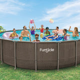 Funsicle Oasis Designer Above Ground Metal Frame Swimming Pool Set – with FB1800S AutoSkimmer Pump, Ladder, Cover, Cloth & Deluxe Maint. Kit, 22' x 52", Round, Double Rattan