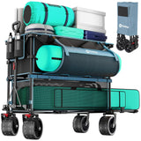 400L Large Capacity Folding Double Decker Wagon with Brakes, 50" Extra Long Extender Cart, 500lbs Heavy Duty Collapsible Wagons. Blue