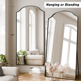 VooBang Triple-Arched Mirror Full Length, 71" x 32" Floor Mirror with Stand, Matte Aluminum Alloy Frame Full Body Mirror, Standing Hanging or Leaning for Bedroom and Living Room, Black