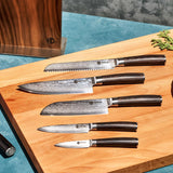 HexClad Espresso 6 Piece Japanese Damascus Stainless Steel Knife Set