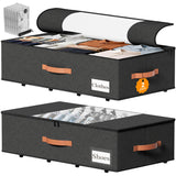 TOSKING 2-Pack Under Bed Storage Drawers with Wheels, 6 Vacuum Bags, 7.9" Height, Large 65L/80 lbs Clear Lid Rolling Bin, 900D Oxford, Space Saver for Dorm Bedroom, Blankets, Clothes, Shoes, Black