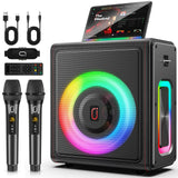 Karaoke Machine, Portable Bluetooth 5.3 Speaker with 2 Wireless Microphones for Adults, 200W Retro Leather PA System with Pitch Correction, Supports TV/TWS/TF Card/USB/AUX/Live (2MICS)