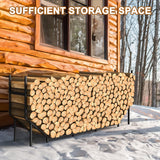 Ebeneze 5.9ft Firewood Rack Holder, Outdoor Indoor Heavy Duty Metal Wood Stand, Adjustable Stacker Fireplace Lumber Organizer, Bottom Widening for Deck Patio Logs Storage Carrier Tool, Black