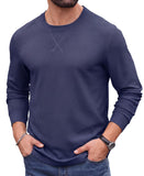 Askdeer Men's Waffle Long Sleeve T-Shirt Casual Lightweight Pullover Tees