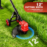 21V Electric Weed Wacker, Cordless String Trimmer with Battery and Charger, Weed Eaterr with 14" Cutting Width, Lawn Edger for Lawn, Garden, Yard(8Pcs Spool Line) (Red)