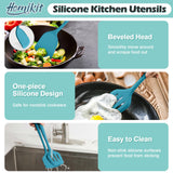Homikit Silicone Cooking Utensils Set, 15-Piece Nonstick and Heat Resistant Kitchen Utensil Spatula Set with Holder, Blue
