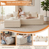 79" Modular Sectional Sofa, Boneless Convertible Sleeper Sofa Bed, Modern Tri-Folding Cloud Couch with L-Shape Chaise, Corduroy Futon for Living Room Small Spaces Apartment, No Assembly, Beige