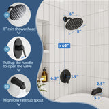 HoliSpa Tub Shower Faucet, Matte Black Shower Faucet Set with 8-Inch All-Metal Rainfall Showerhead and Bathtub Spout, Single-Handle Tub Shower-Trim Kit Included Valve, Matte Black