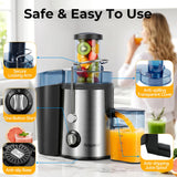 Boyuevi Juicer Machine, 800WCentrifugal Juicer for Whole Fruits and Vegetables,3 Inch Wide Feed Chute, Easy to Clean, Silver
