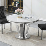 Maotifeys White Marble Dining Table for 4-6, Luxury 45" Round Faux Marble Kitchen Table for 4 Modern Circle Dining Room Tables with Diamond Silver Stainless Steel Base