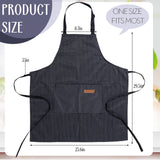 Handepo 12 Pcs Cotton Aprons for Women Men with Pockets Soft Adjustable Bib Stripe Aprons for Cooking Kitchen Chef(Black,Thin Stripes)