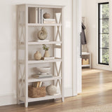 Bush Home Tall 5 Shelf Bookcase for Living Room or Home Office, Large Bookshelf, Modern Farmhouse Style, Key West Collection, Linen White Oak