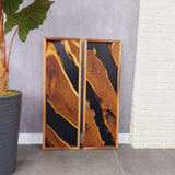 Modern Rustic Wall Art - Live Edge Olive Wood Single Panel Decor - Black Background Wood Art - 16"x47"