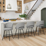LUE BONA 26''H Swivel Bar Stools Set of 3, Counter Height Bar Stools with Backs, Lumbar Pillow and Black Metal Frames, Upholstered Modern Barstools for Kitchen Island, Linen Farbic, Gray