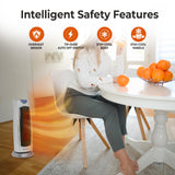 Comfort Zone Electric Oscillating Ceramic Tower Space Heater, Remote, Backlit Digital Thermostat & Temperature Display, Timer, & Overheat Sensor, Ideal for Home, Bedroom, & Office, 1,500W, CZ499R