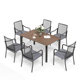 SUNSHINE VALLEY Patio Dining Set for 6, 60" Rectangle Metal Table, 6 Chairs