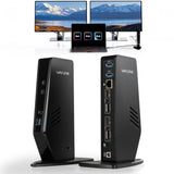 USB 3.0 and USB-C Universal Laptop Docking Station with 65W, Dual Monitor Docking Station for Windows or Mac