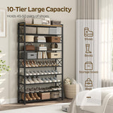YATINEY 10-Tier Shoe Rack, 39.4" L Shoe Shelf for 45-50 Pairs of Shoes, Tall Shoe Storage Organizer with Metal Frame, Large Capacity Shoes Rack for Entryway, Closet, Rustic Brown and Black SS39BR