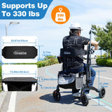 Rollator Walker for Seniors/Adults Foldable Rolling Walker with Seat 330 lbs Capacity 4 Big 8 inch Wheels Hand Grips Adjustable Height Lightweight Carbon Fiber Walker 7206(Black)