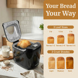 Elite Gourmet Programmable Bread Maker, 2 lb Loaf, 3 Sizes, 19 Presets incl. Gluten-Free, Dough & Jam, Delay Timer, Black