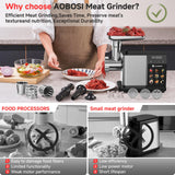 AAOBOSI Multifunctional Digital Meat Grinder Electric 3000W Max w/ 9 Touch Screen Presets, Auto-Reverse & Built-in Storage -Grinding, Sausage & Kibbe & Grate Cheese Making for Home Use