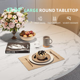 Round Dining Table for 4-6 Person, Round Kitchen Table with Wood Top, Circle Dinner Pedestal Tables with Metal Legs
