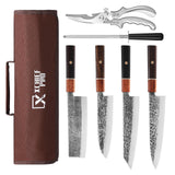 XCHIEF PRO Japan Knife Set, High Carbon Steel Japan Nakiri Santoku Knife Set, Hand Forged Meat Cleaver Butcher Knife with Accessories for Kitchen, Camping BBQ Knives Set with Bag