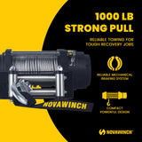 Novawinch TH1000 Electric Hoist 1000 lb - 12V DC Power Hoist with Mechanical Brake - Cable Hoist with Plug in Remote Control - Vertical or Horizontal Mount Lifting System for Material Handling